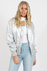 Grey Satin Bomber Jacket - Neve-Jackets
