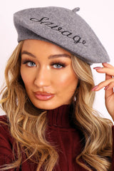 Grey Savage Slogan Beret - Darcey-Hats