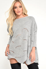 Grey Scallop Hem Knit Jumper - Elyssa-Jumper
