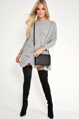 Grey Scallop Hem Knit Jumper - Elyssa-Jumper