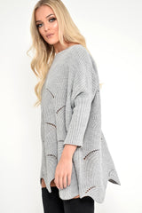 Grey Scallop Hem Knit Jumper - Elyssa-Jumper