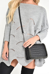 Grey Scallop Hem Knit Jumper - Elyssa-Jumper
