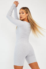 Grey Scoop Neck Long Sleeve Unitard - Esme-Playsuits
