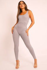 Grey Seam Corset Detail Bodycon Jumpsuit - Natalia-Jumpsuits
