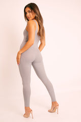 Grey Seam Corset Detail Bodycon Jumpsuit - Natalia-Jumpsuits