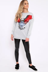 Grey Sequin Embellished Rock Eagle Slogan Sweatshirt - Zaria-Sweatshirts