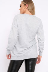 Grey Sequin Embellished Rock Eagle Slogan Sweatshirt - Zaria-Sweatshirts