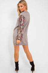 Grey Sequin Sleeve Jumper Dress - Moniece-Dresses