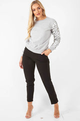 Grey Sequin Sleeve Sweatshirt - Tasmin-Sweatshirts