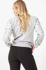 Grey Sequin Sleeve Sweatshirt - Tasmin-Sweatshirts