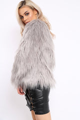 Grey Shaggy Faux Fur Coat - Emilee-Coats