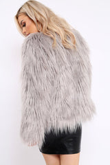 Grey Shaggy Faux Fur Coat - Emilee-Coats