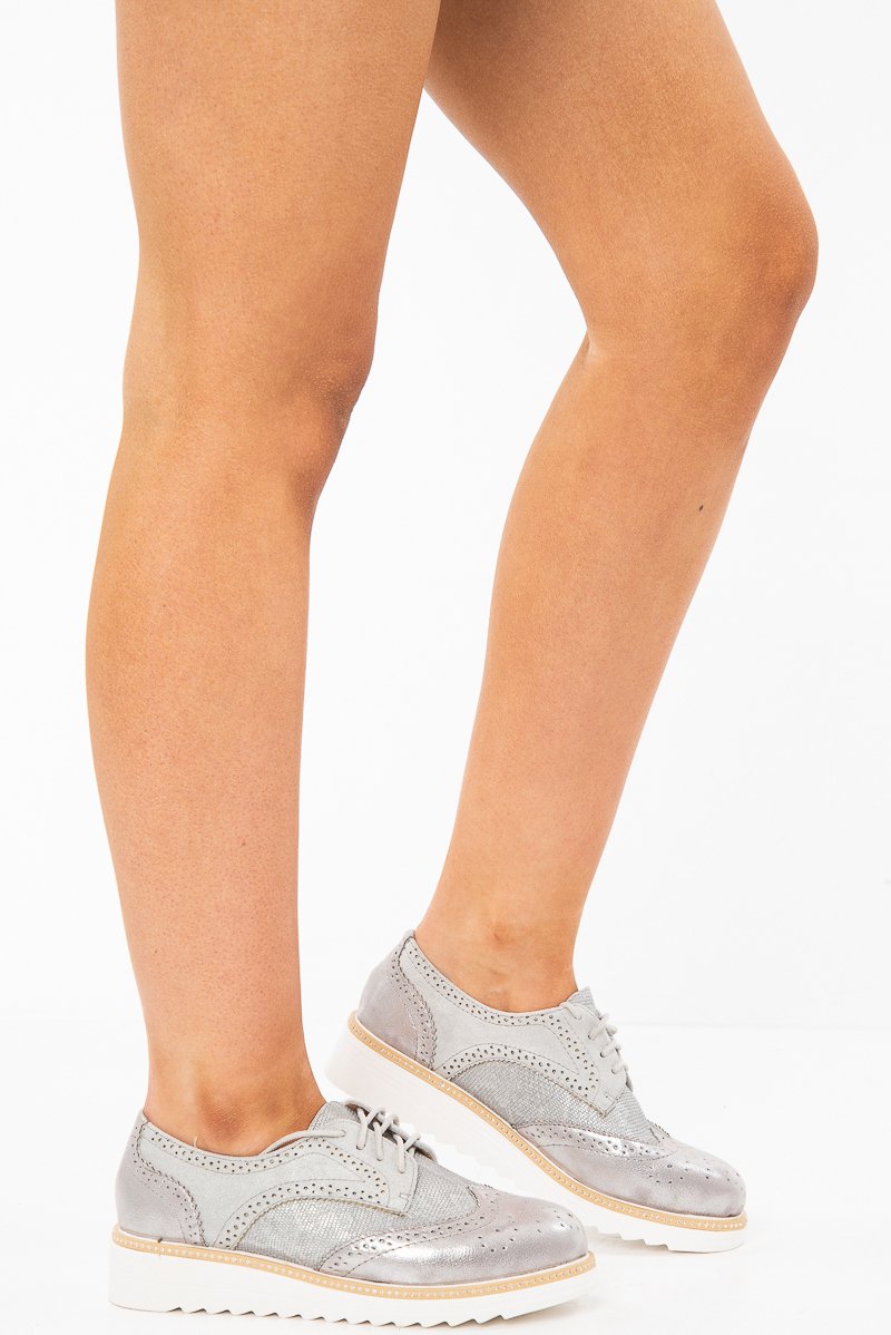Grey Shimmer Brogue Style Trainers - Hannah-Trainers