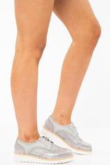 Grey Shimmer Brogue Style Trainers - Hannah-Trainers