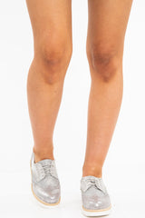 Grey Shimmer Brogue Style Trainers - Hannah-Trainers
