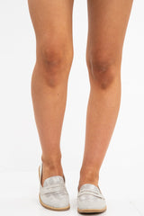 Grey Shimmer Snake Effect Front Loafers - Tammy-Flats