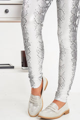 Grey Shimmer Snake Effect Front Loafers - Tammy-Flats