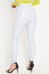 Grey Shiny Vinyl PU Leggings - Rio-Trousers