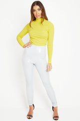 Grey Shiny Vinyl PU Leggings - Rio-Trousers