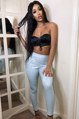 Grey Shiny Vinyl PU Leggings - Rio-Trousers