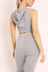 Grey Short Sleeve Hooded Crop Top and Leggings Loungewear Co-ord - Betty-Loungewear