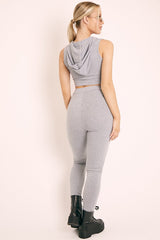 Grey Short Sleeve Hooded Crop Top and Leggings Loungewear Co-ord - Betty-Loungewear