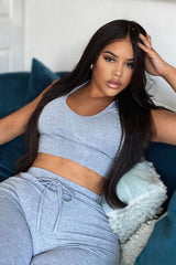 Grey Short Sleeve Hooded Crop Top and Leggings Loungewear Co-ord - Betty-Loungewear