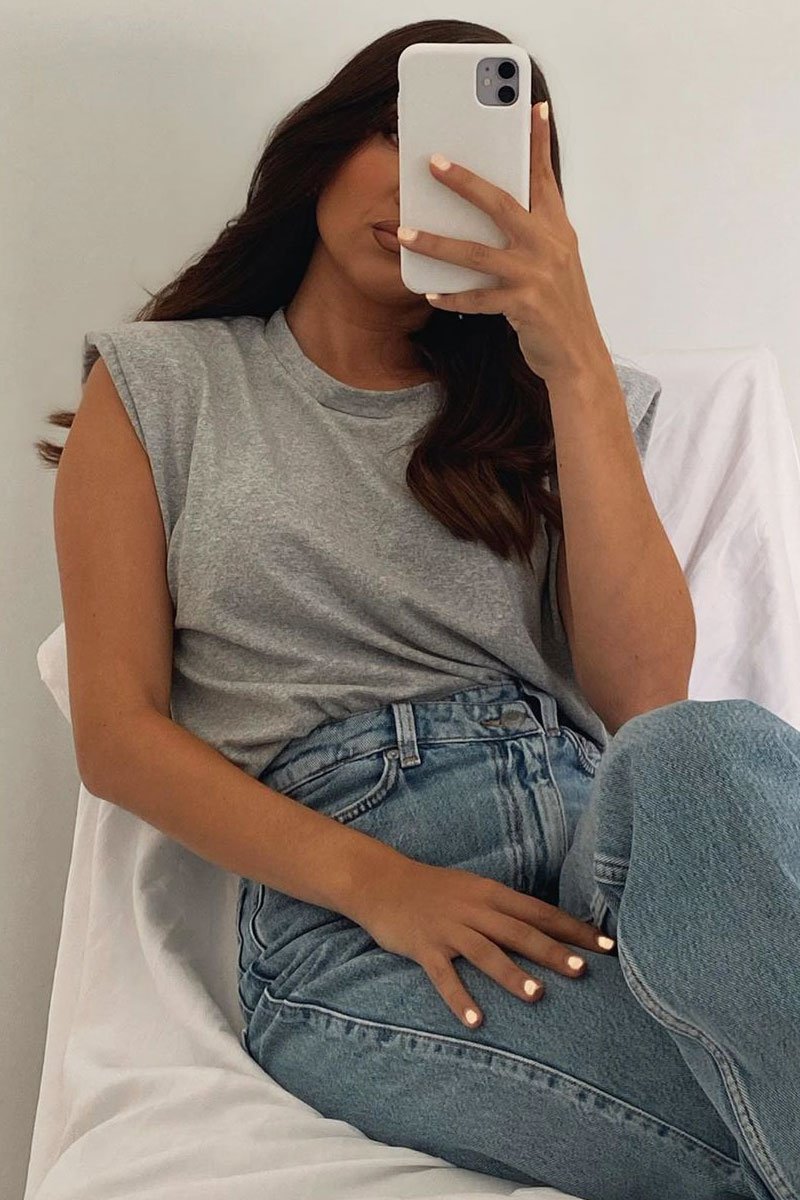 Grey Shoulder Pad Oversized T-shirt - Amzie-T-shirt