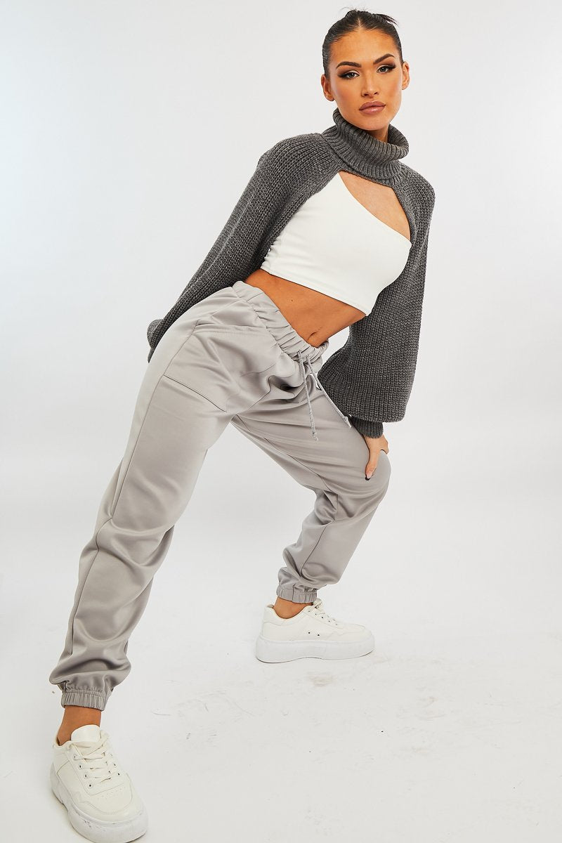 Grey Side Pocket Scuba Joggers - Lallie-Joggers