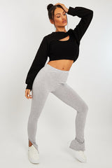 Grey Side Split Leggings - Oliviah-Leggings