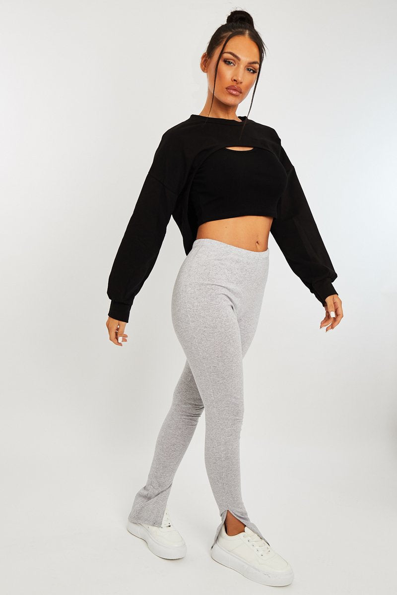 Grey Side Split Leggings - Oliviah-Leggings