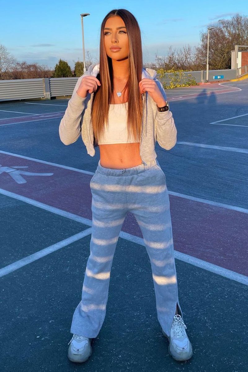 Grey Side Split Wide Leg Jogger - Halsey-Joggers