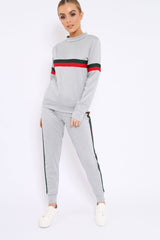 Grey Side Stripe Crew Neck Loungewear Set - Danyela-Loungewear