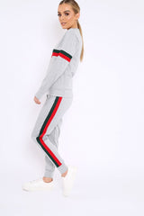 Grey Side Stripe Crew Neck Loungewear Set - Danyela-Loungewear