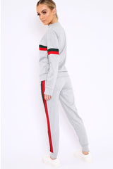 Grey Side Stripe Crew Neck Loungewear Set - Danyela-Loungewear