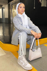 Grey Side Stripe Split Hem Wide Leg Joggers - Karris-Joggers