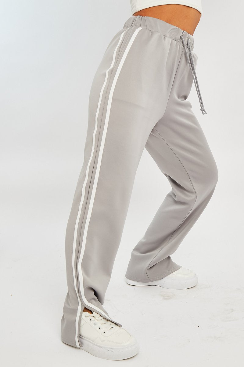 High Waisted Side Stripe Split Hem Pants