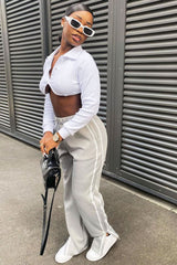 Grey Side Stripe Split Hem Wide Leg Joggers - Karris-Joggers