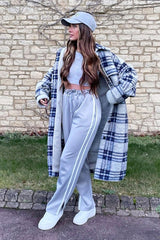 Grey Side Stripe Split Hem Wide Leg Joggers - Karris-Joggers