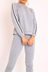 Grey Side Stripe Sweater and Joggers Tracksuit - Jilliana-Tracksuits