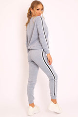 Grey Side Stripe Sweater and Joggers Tracksuit - Jilliana-Tracksuits