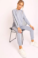 Grey Side Stripe Sweater and Joggers Tracksuit - Jilliana-Tracksuits