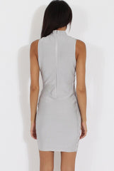 Grey Side Tie Up High Neck Bandage Dress - Noa-Dresses