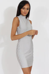 Grey Side Tie Up High Neck Bandage Dress - Noa-Dresses