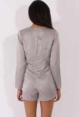 Grey Silky Front Twist Playsuit - Venus-Playsuits