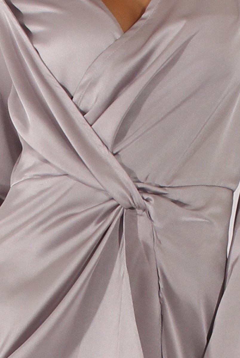 Grey Silky Front Twist Playsuit - Venus-Playsuits