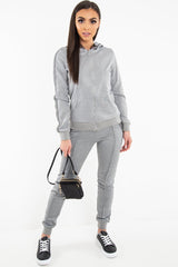 Grey Silver Stripe Detail Hooded Tracksuit - Daelyn-Tracksuits