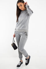 Grey Silver Stripe Detail Hooded Tracksuit - Daelyn-Tracksuits