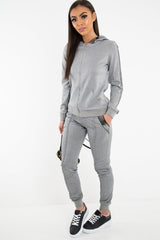 Grey Silver Stripe Detail Hooded Tracksuit - Daelyn-Tracksuits