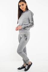 Grey Silver Stripe Detail Hooded Tracksuit - Daelyn-Tracksuits